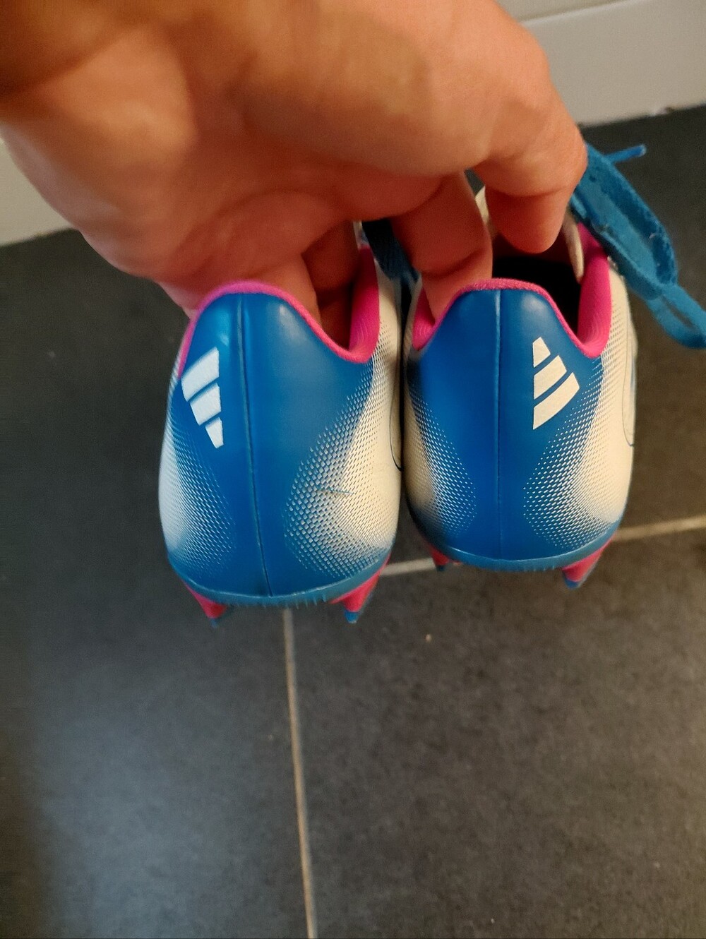 adidas Kids Blue, White and Pink Soccer Cleats
